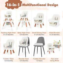 Gymax 16-in-1 Convertible High Chair Table & Chair Set With Removable Tray in White - thumbnail 4