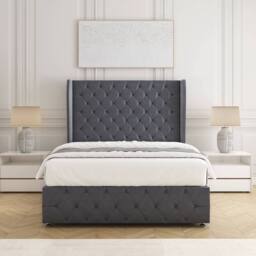 "BSSPOKE Faye Velvet Divan Bed 54"" Headboard & 2 Drawers Footend & No Mattress in Charcoal - Size: Double" - thumbnail 3