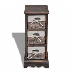Berkfield Home Durable Wooden Storage Rack 3 Weaving Baskets Brown - thumbnail 3