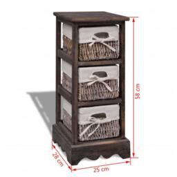 Berkfield Home Durable Wooden Storage Rack 3 Weaving Baskets Brown - thumbnail 5