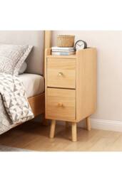 Living and Home Modern MDF Bedside Table with 2 Drawers in Natural