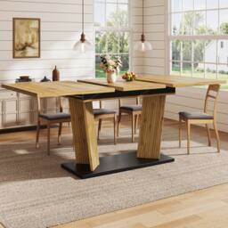 BTM Extendable Dining Table, Oak, Solid Wood Look, Stable Base, Anti-Slip Feet in Natural - thumbnail 2