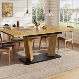 BTM Extendable Dining Table, Oak, Solid Wood Look, Stable Base, Anti-Slip Feet in Natural - thumbnail 4