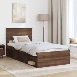 Berkfield Home Bed Frame with Headboard Brown Oak 90 x 190 cm Solid Pine Wood - thumbnail 3
