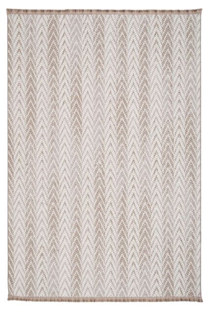 Kukoon Neutral Beige Brown Herringbone Scandi Boho Fringed Textured Rug - Size: 120 cm x 170 cm - image 1