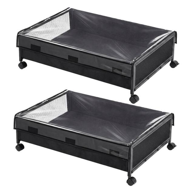 Levede Under Bed Storage Box with Lid, 48L Wheeled Storage, Metal Frame, Black - image 1