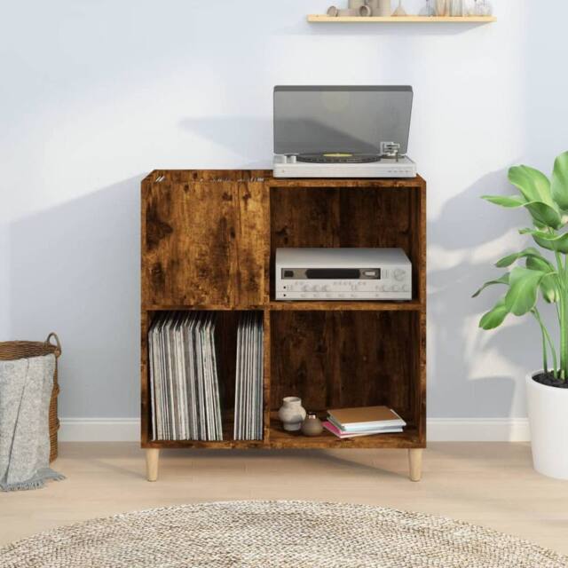 Berkfield Home Record Cabinet Smoked Oak 84.5x38x89 cm Engineered Wood in Brown - image 1