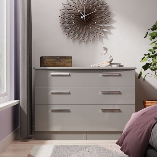 Ready Assembled 2 U Harrow 6 Drawer Wide Chest (Ready Assembled) in Dark Grey - Size: Large