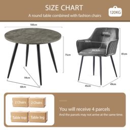 SONARA Grey Marble Round Dining Table with 4 Faux Suede Dining Chairs Set - thumbnail 2