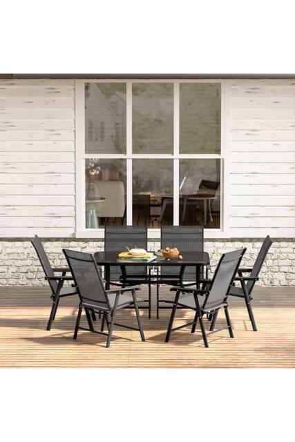 Living and Home 6-Seater Outdoor Garden Dining Table Set with Parasol Hole in Black - image 1