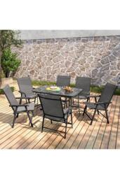 Living and Home 6-Seater Outdoor Garden Dining Table Set with Parasol Hole in Black - thumbnail 2