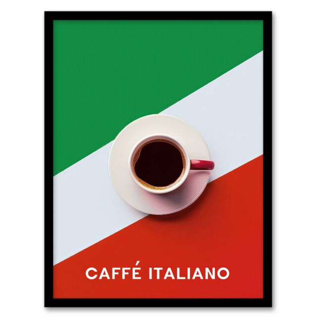 "Artery8 Italian Coffee Cup Aerial View Advert Design Framed Art Print - Size: W12"" x H16""" - image 1