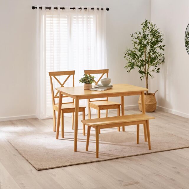 FurnitureboxUK Lynton Small Oak Effect Wooden Dining Table with 2 Millford Chairs & Bench in Light Oak - image 1