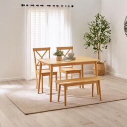FurnitureboxUK Lynton Small Oak Effect Wooden Dining Table with 2 Millford Chairs & Bench in Light Oak - thumbnail 1