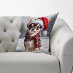Warren Reed - Designer Snowy Christmas Chihuahua Cushion in Brown - Size: 45 cm x 45 cm - thumbnail 3
