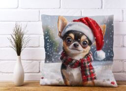 Warren Reed - Designer Snowy Christmas Chihuahua Cushion in Brown - Size: 45 cm x 45 cm - thumbnail 2