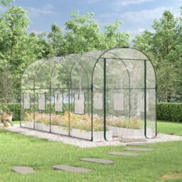 Berkfield Home Greenhouse Transparent 160x400x190 cm PVC&Powder-coated Steel - Size: 160 x 400 x 190 cm - thumbnail 1
