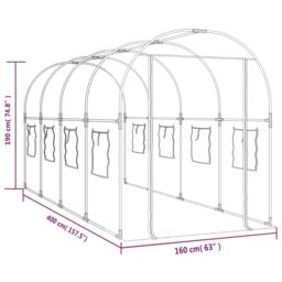 Berkfield Home Greenhouse Transparent 160x400x190 cm PVC&Powder-coated Steel - Size: 160 x 400 x 190 cm - thumbnail 6