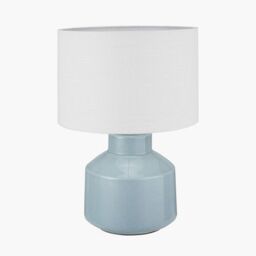 Ruma Small Crackle Effect Table Lamp Cream Ceramic Base White Drum Shade in Blue - thumbnail 2