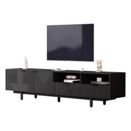 Merax Modern Geometric TV Stand, 200cm Bohemian Media Console Table in Black - thumbnail 3