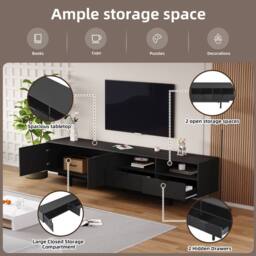 Merax Modern Geometric TV Stand, 200cm Bohemian Media Console Table in Black - thumbnail 7