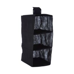 Orsina 3-Section Hanging Garment Organiser In Black, Compact Fabric Wardrobe Storage With Hook & Loop Fastening in Black - thumbnail 1