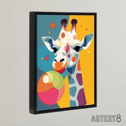 "Artery8 Cute Colourful Giraffe With Balloon Framed Canvas Wall Art Print - Size: W12"" x H16""" - thumbnail 2