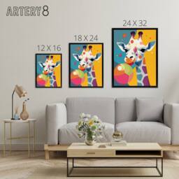 "Artery8 Cute Colourful Giraffe With Balloon Framed Canvas Wall Art Print - Size: W12"" x H16""" - thumbnail 4