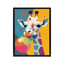 "Artery8 Cute Colourful Giraffe With Balloon Framed Canvas Wall Art Print - Size: W12"" x H16""" - thumbnail 1