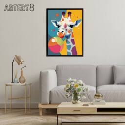 "Artery8 Cute Colourful Giraffe With Balloon Framed Canvas Wall Art Print - Size: W12"" x H16""" - thumbnail 3