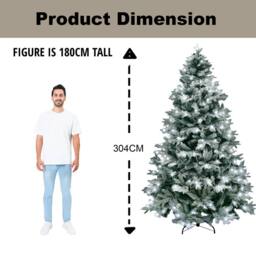 Shatchi Pre-Lit Artificial Christmas Tree Lapland - LED Cool White Lights with Snow Flocked Tips in Green - Size: 10ft - thumbnail 5