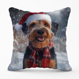 Warren Reed - Designer Christmas Airedale Terrier Cushion in Brown - Size: 45 cm x 45 cm - thumbnail 1