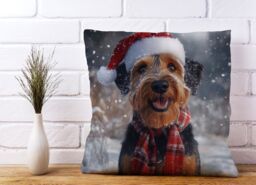 Warren Reed - Designer Christmas Airedale Terrier Cushion in Brown - Size: 45 cm x 45 cm - thumbnail 2