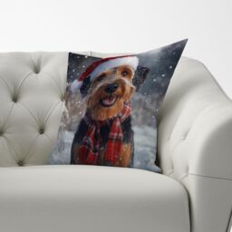Warren Reed - Designer Christmas Airedale Terrier Cushion in Brown - Size: 45 cm x 45 cm - thumbnail 3
