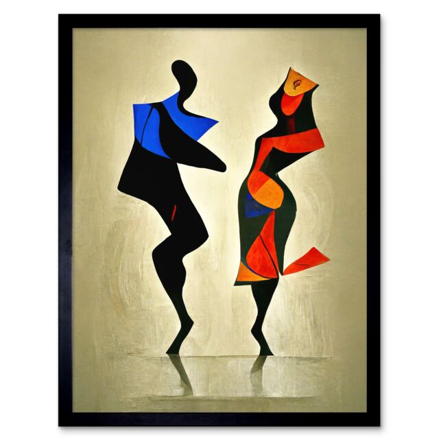 "Artery8 Wall Art Print Abstract Modern Painting Of Two Figures Dancing Art Framed in Black - Size: W12"" x H16""" - image 1
