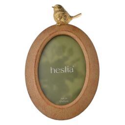 "Hestia Wood Effect Oval Frame with Gold Bird 4"" x 6"" in Brown" - thumbnail 2