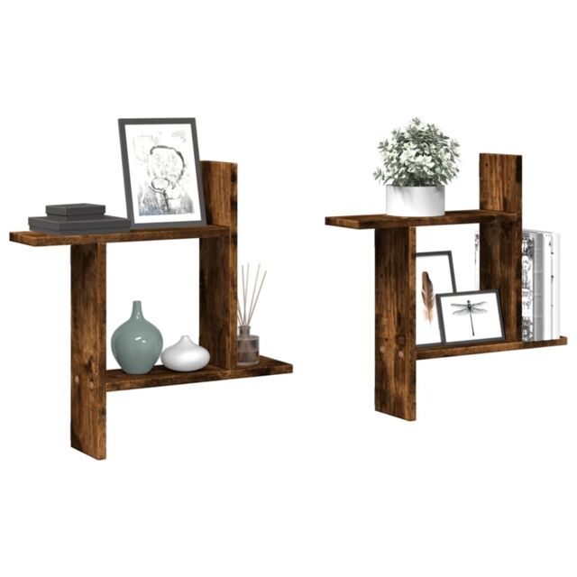 Berkfield Home Wall Shelves 2 pcs Smoked Oak 50x12x50 cm Engineered Wood in Brown - Size: 50 x 12 x 50 cm - image 1