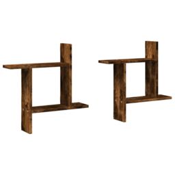 Berkfield Home Wall Shelves 2 pcs Smoked Oak 50x12x50 cm Engineered Wood in Brown - Size: 50 x 12 x 50 cm - thumbnail 2