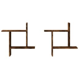 Berkfield Home Wall Shelves 2 pcs Smoked Oak 50x12x50 cm Engineered Wood in Brown - Size: 50 x 12 x 50 cm - thumbnail 4