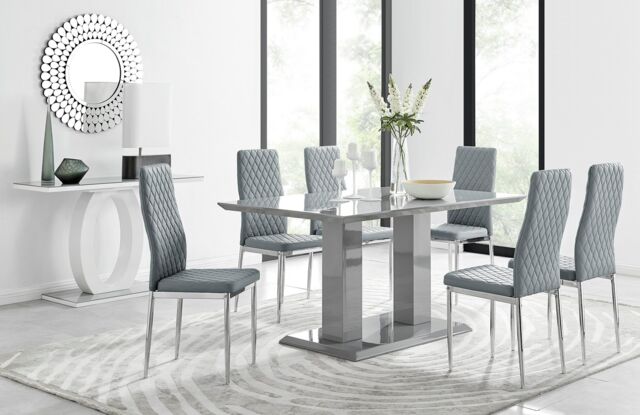 FurnitureboxUK Imperia Grey Modern High Gloss Dining Table & 6 Milan Dining Chairs Set - image 1