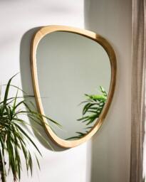 Dibor Contemporary Style Wood Decorative Wall Mirror Bathroom, Bedroom Pebble Mirror H65cm x W50cm in Beige - Size: Medium