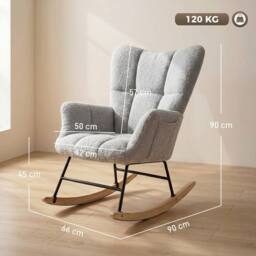 HOMCOM Tufted Rocking Chair with Side Pockets in Light Grey - thumbnail 3