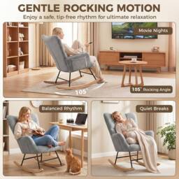 HOMCOM Tufted Rocking Chair with Side Pockets in Light Grey - thumbnail 4