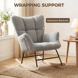HOMCOM Tufted Rocking Chair with Side Pockets in Light Grey - thumbnail 6