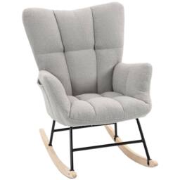 HOMCOM Tufted Rocking Chair with Side Pockets in Light Grey - thumbnail 2