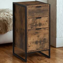 Pirlo Plush Industrial 3 Drawer Chest Of Drawers Storage Unit in Brown - thumbnail 4