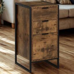 Pirlo Plush Industrial 3 Drawer Chest Of Drawers Storage Unit in Brown - thumbnail 2