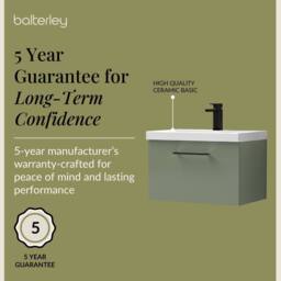 Balterley 600mm Wall Hung 1 Drawer Vanity Basin Unit, Satin Green, Black Handle in Green - thumbnail 6