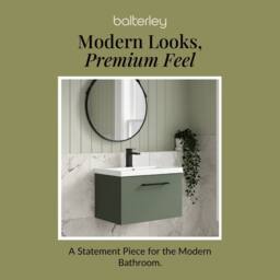 Balterley 600mm Wall Hung 1 Drawer Vanity Basin Unit, Satin Green, Black Handle in Green - thumbnail 7