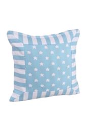 Homescapes Cotton Blue Stripe Border & Stars Cushion Cover - Size: 60 cm x 60 cm